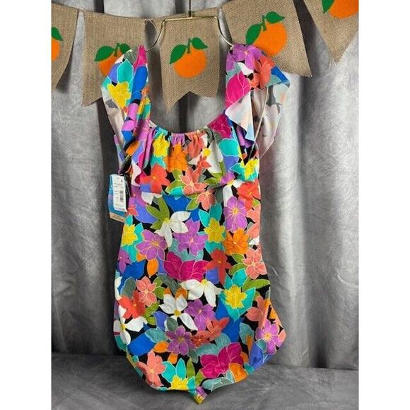 Swim Solutions Plus Size Tummy Control Off-The-Shoulder Ruffled Swimsuit Sz 18W - Picture 3 of 6